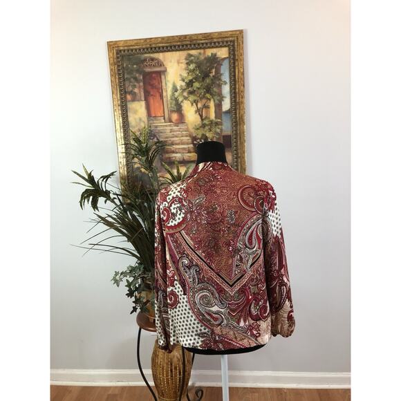 Chico’s Women Sz 1 Printed Bumper Jacket Size Full Zipper Front Boho High Neck - Picture 4 of 9